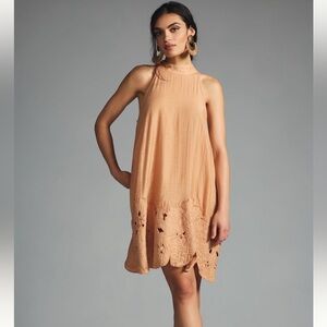 By Anthropologie Floral Cutwork Halter Dress